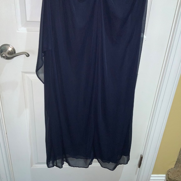 MSK navy beaded full length sleeveless formal dress Sz 14 ruching side ruffle - Picture 7 of 13